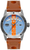 Orologio da uomo con cinturino in pelle marrone, quadrante blu e lunetta in acciaio