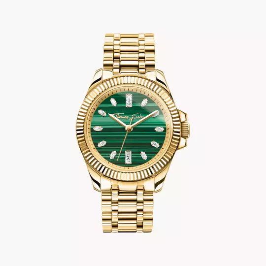 Thomas Sabo Divine Jewellery Stone WA0436 Damenuhr Goldfarben • Malachit-Zifferblatt mit Zirkonia-Indizes •