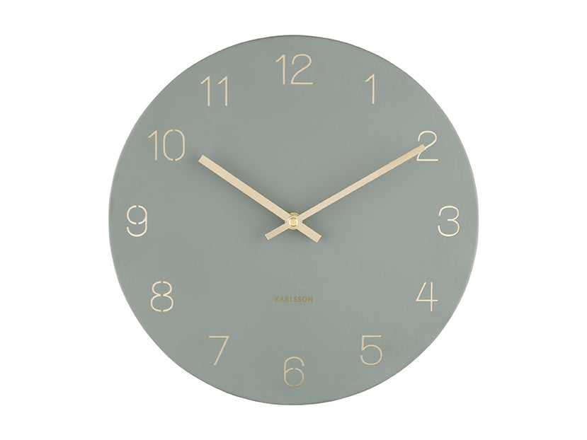 Karlsson Charm Engraved Numbers Small KA5788GR Wanduhr Dschungelgrün • Goldene Zeiger • Geprägtes Zifferblatt