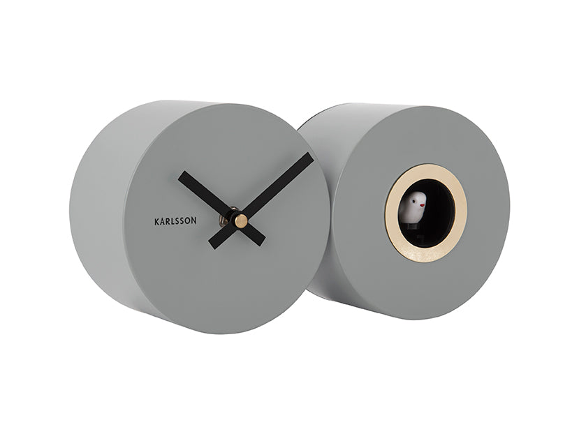 Karlsson Duo Cuckoo KA5789GY Wanduhr Mausgrau • Kuckucksruf zur vollen Stunde • Geräuschloses Sweep-Uhrwerk
