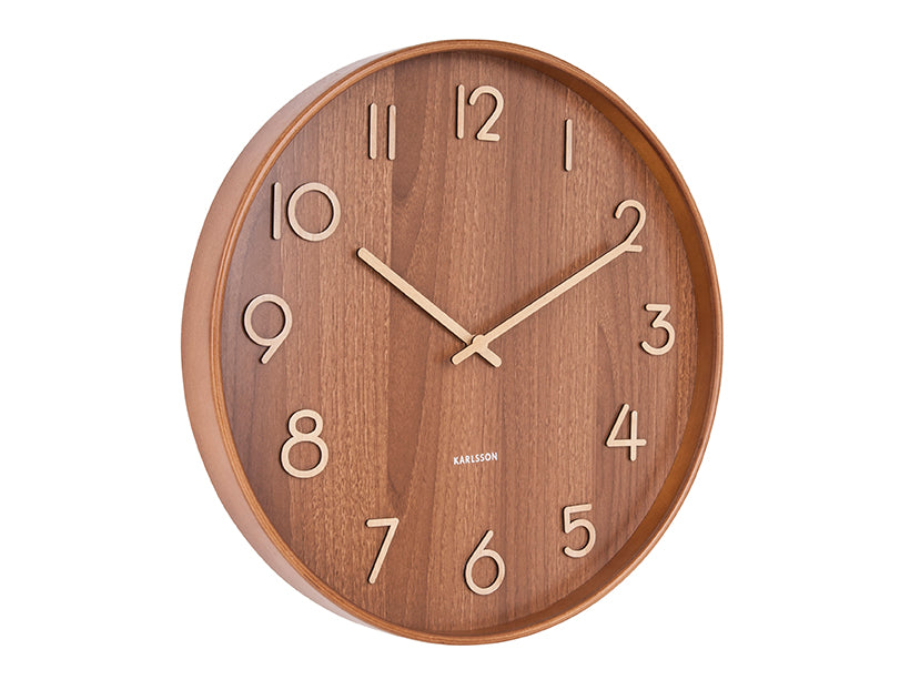 Karlsson Pure Large KA5810DW Wanduhr Dunkelholz • Geräuschloses Sweep-Uhrwerk • Lindenholz-Design