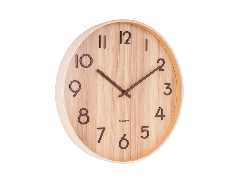 Karlsson Pure Medium KA5809WD Wanduhr Hellholz • Geräuschloses Sweep-Uhrwerk • Natürliches Bassholz-Design
