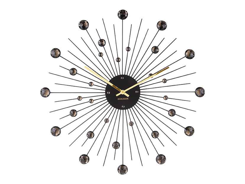 Karlsson Sunburst Large KA4859BK Wanduhr Schwarz • Kristall-Strahlenkranz-Design • Glamouröser Blickfang