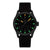 Orologio da uomo con cinturino nero, quadrante nero e indici luminosi