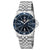 Orologio da uomo con quadrante blu, bracciale in metallo argentato e indici