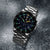 Herrenarmbanduhr mit Edelstahlarmband und blauem Zifferblatt, Chronographen-Optik