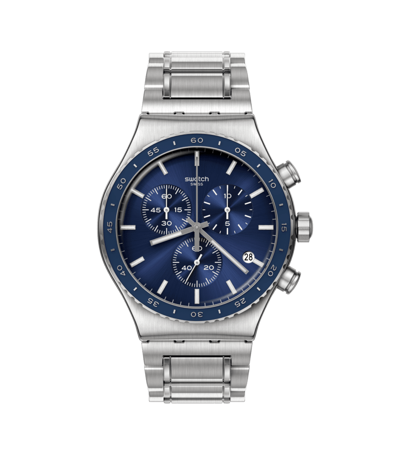 Swatch Irony Chrono New YVS496G Herrenuhr Kobaltblau • Chronograph • Schmetterlingsschließe