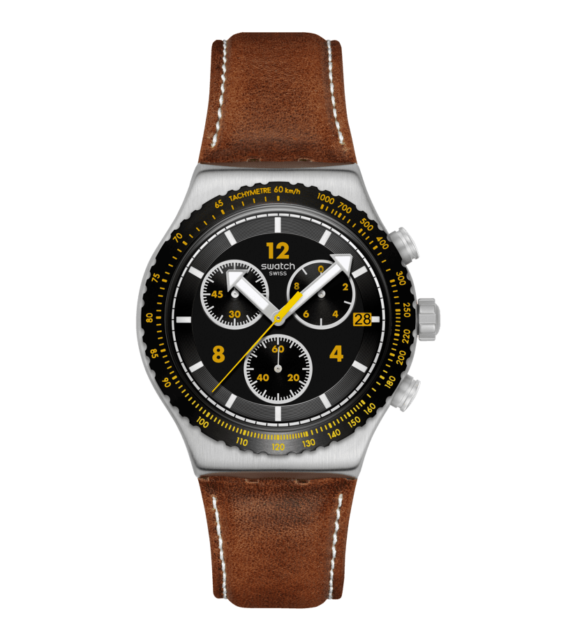 Swatch Irony Chrono New YVS530 Herren Armbanduhr Schwarz • Chronograph mit Leuchtzeigern • Datumsanzeige
