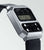 Orologio squadrato retrò con cinturino in pelle nera, cassa argentata e display digitale