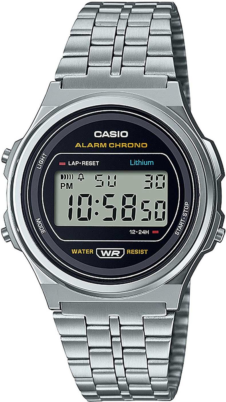 Orologio Casio Vintage con cinturino in acciaio inossidabile argentato e quadrante nero