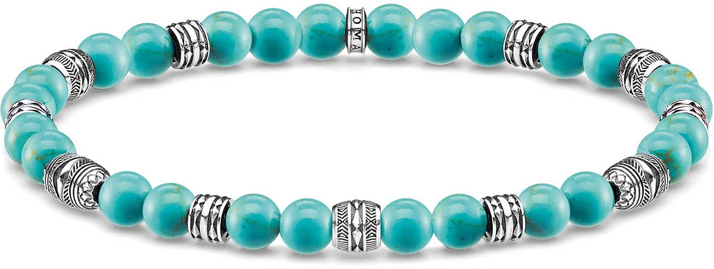 Bracciale di perline in argento sterling 925 con perle turchesi ed elementi in argento decorati
