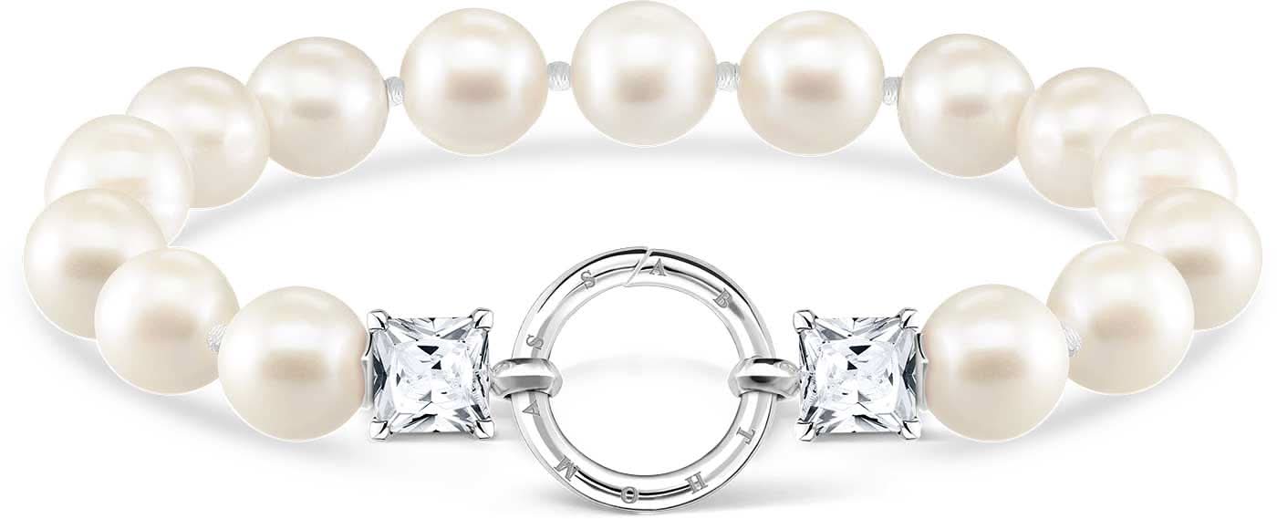 Braccialetto di perle in argento sterling 925 con pietra di cristallo e chiusura rotonda