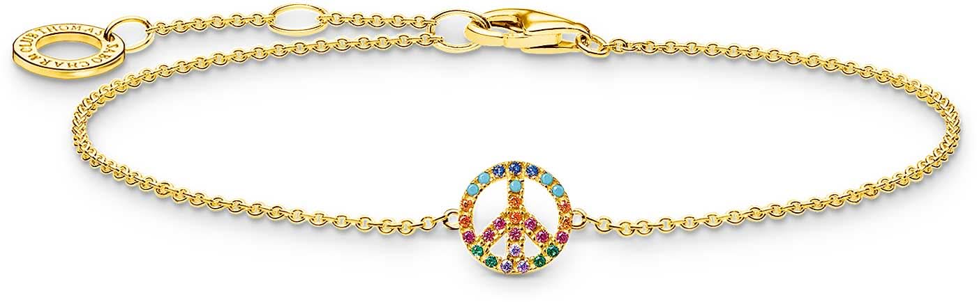 Bracciale color oro con ciondolo a forma di pace e pietre colorate