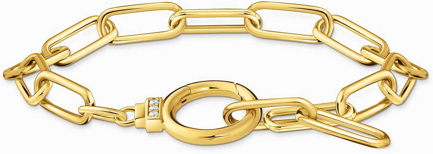 Bracciale a maglie color oro con chiusura ad anello e piccoli inserti di pietre