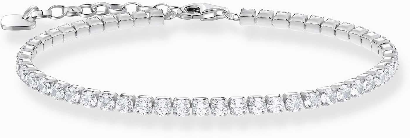 Tennisarmband aus silberfarbenem Metall mit weißen Zirkoniasteinen