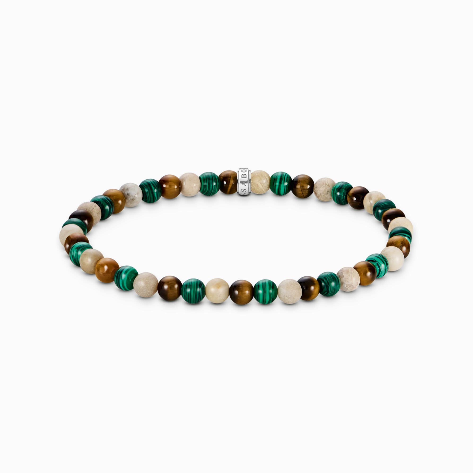 "Bracciale con perline in malachite, occhio di tigre, diaspro - Thomas Sabo Modello: A2183-468-7-L19"