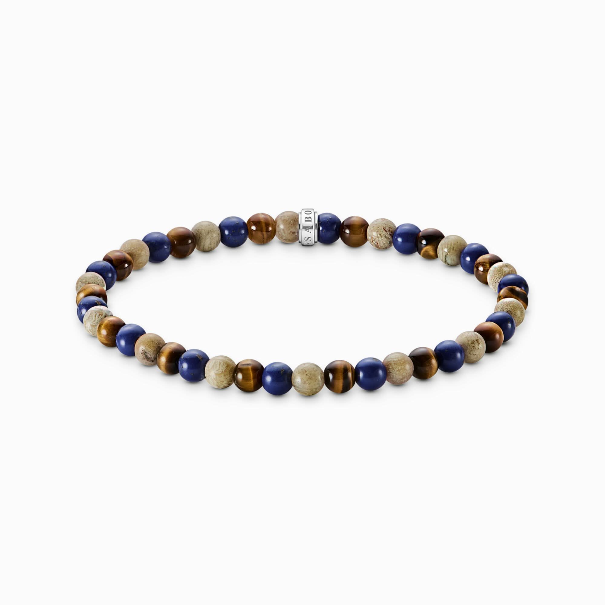 Bracciale di perline in lapislazzuli, diaspro e occhio di tigre - Thomas Sabo Modello: A2183-531-7-L19
