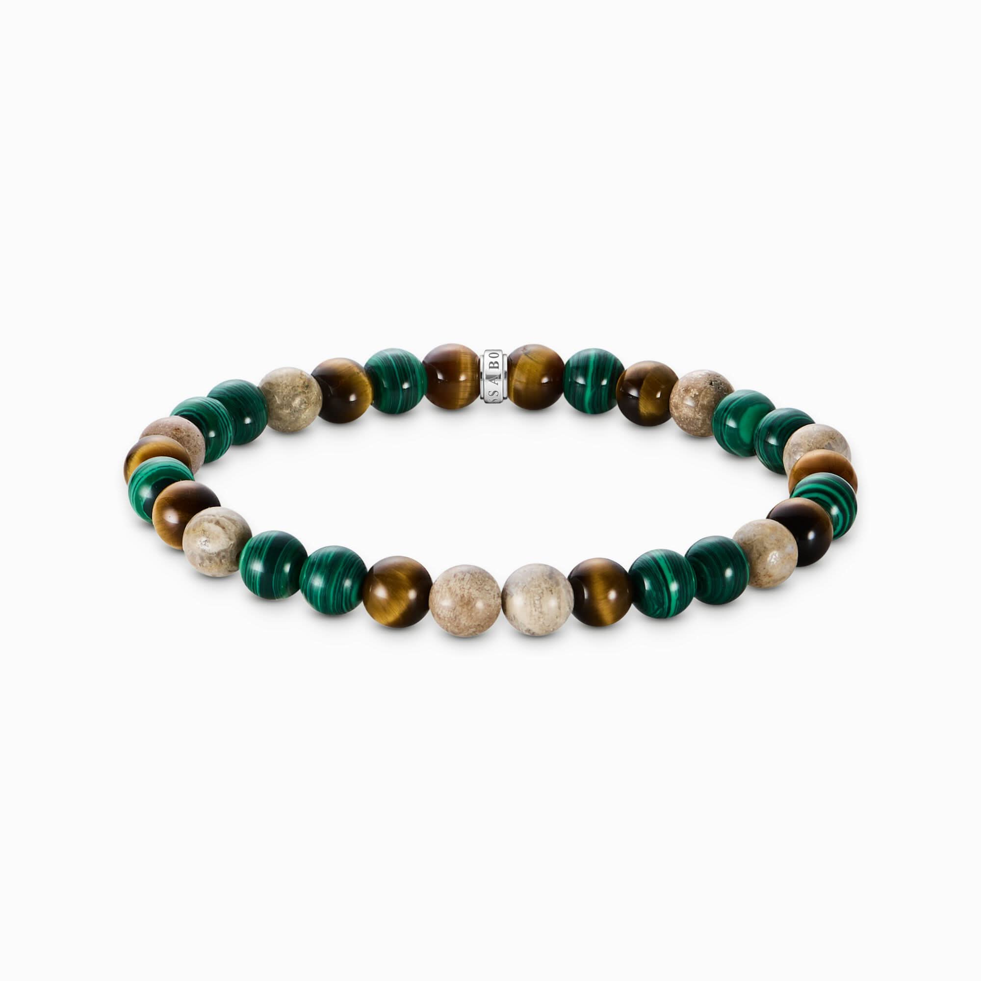 Bracciale con perline in malachite, diaspro e occhio di tigre - Thomas Sabo Modello: A2193-468-7-L19