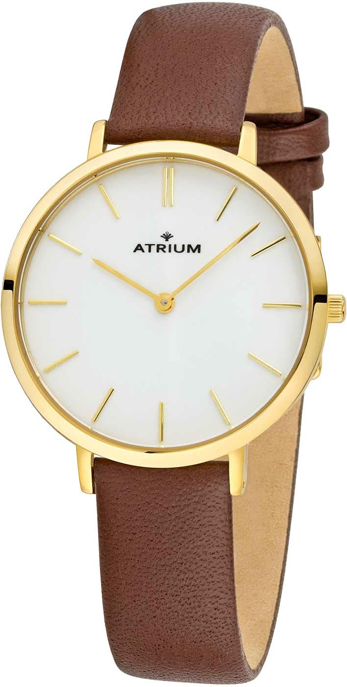 Orologio da donna con cinturino in pelle marrone, cassa dorata e quadrante bianco, lancette dorate