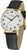 Orologio da uomo con cinturino in pelle nera, lunetta color oro e quadrante bianco (ATRIUM)