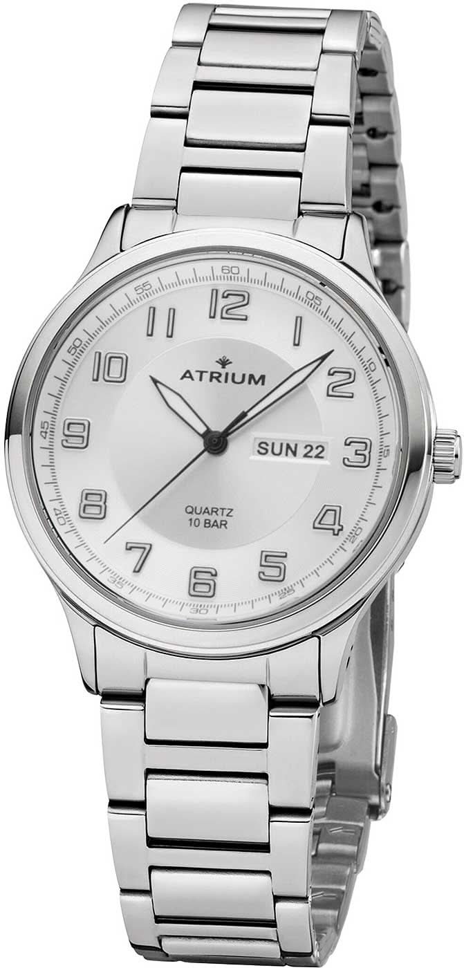Orologio da uomo Atrium con bracciale in metallo argentato e quadrante bianco, datario