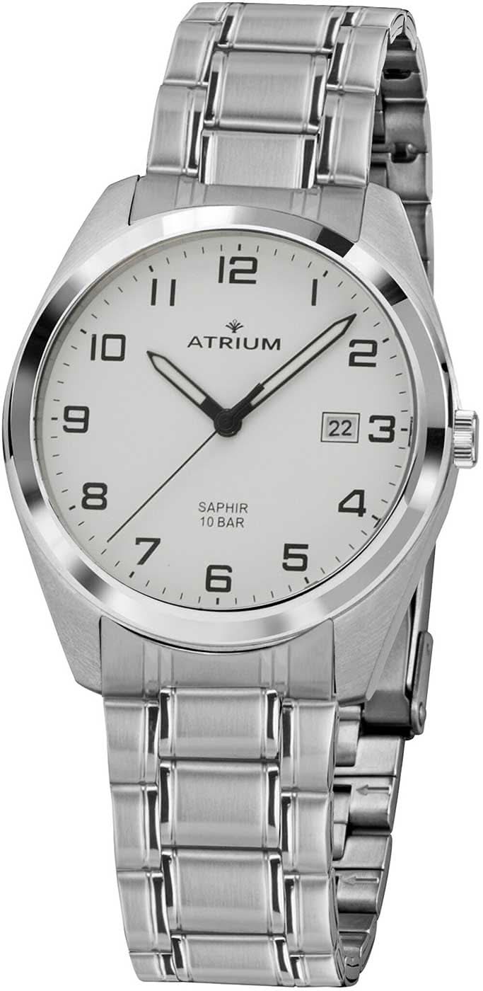 Orologio da uomo Atrium: bracciale in metallo argentato, quadrante rotondo con datario