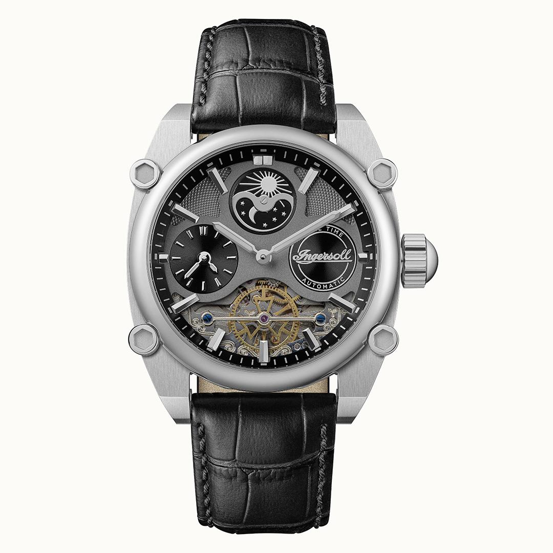 Ingersoll 1892 The Varsity I15402 Herren Armbanduhr Grau • Automatikwerk • Skelett-Zifferblatt mit Mond-/Sonnenphase