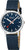 Orologio unisex con quadrante blu, cassa argentata e cinturino in tessuto blu scuro, visto di lato.