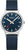 Orologio unisex con quadrante blu, cassa rotonda argentata e cinturino in tessuto blu scuro.