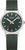 Orologio unisex con quadrante verde scuro, cassa argentata e cinturino in tessuto verde.