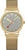 Orologio unisex con cinturino milanese color oro, quadrante rotondo grigio-blu e lancetta dei secondi rossa