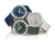 Set da 3 orologi da polso con cinturini in tessuto e quadranti diversi, casse argentate