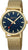 Unisex-Uhr: blaues Zifferblatt, goldene Zeiger und Mesh-Armband im Rundgehäuse