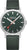 Orologio con cinturino in tessuto verde, quadrante verde scuro e cassa argentata