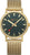 Herrenuhr mit goldfarbenem Metallband und dunkelgrünem Zifferblatt, rote Sekunde