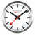 Wanduhr mit silbernem Rahmen, weißem Zifferblatt, schwarzen Indexen und rotem Sekundenzeiger