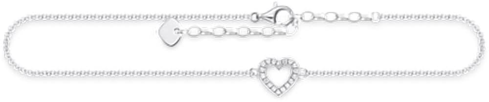 Cavigliera in argento sterling 925 con ciondolo a cuore e pietre scintillanti