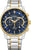 Zweifarbige Herrenarmbanduhr mit Chronograph, blauem Zifferblatt und Metallarmband
