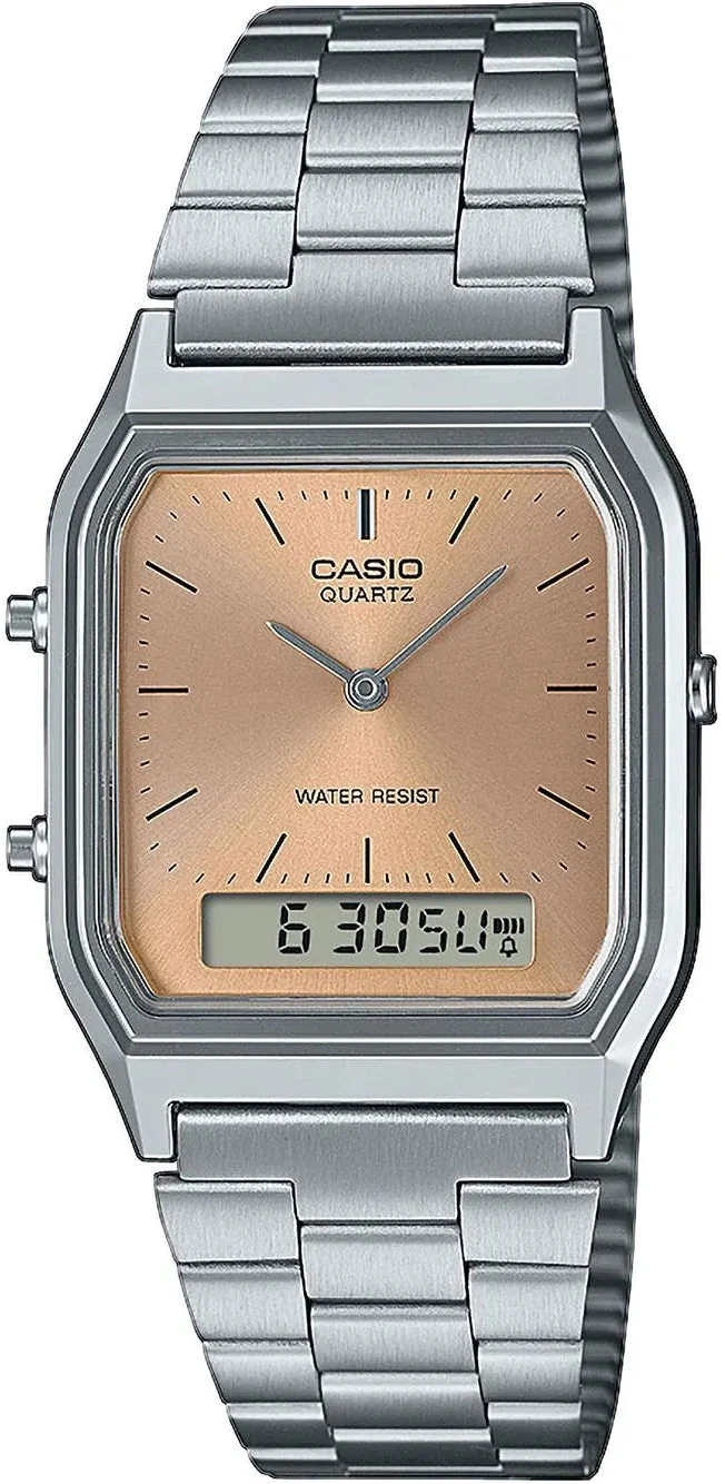 Casio Vintage AQ-230A-4AMQYES Orologio • Iconico Design Retrò • Pratico Doppio Fuso Orario