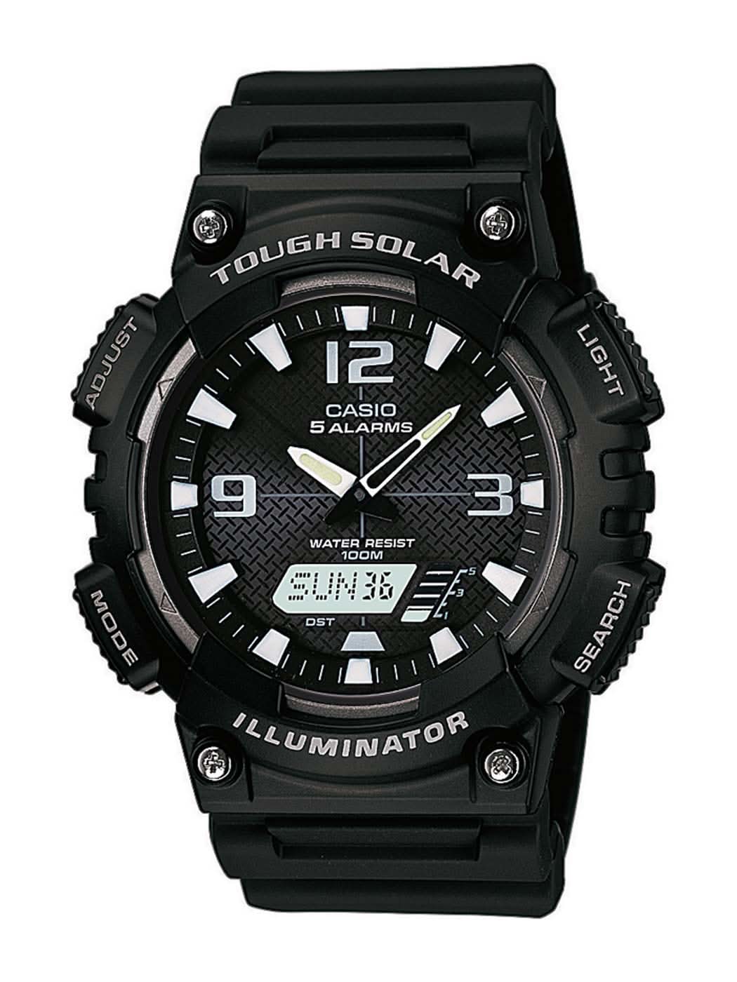 Orologio da uomo Casio con quadrante nero e cinturino in caucciù nero, analogico.