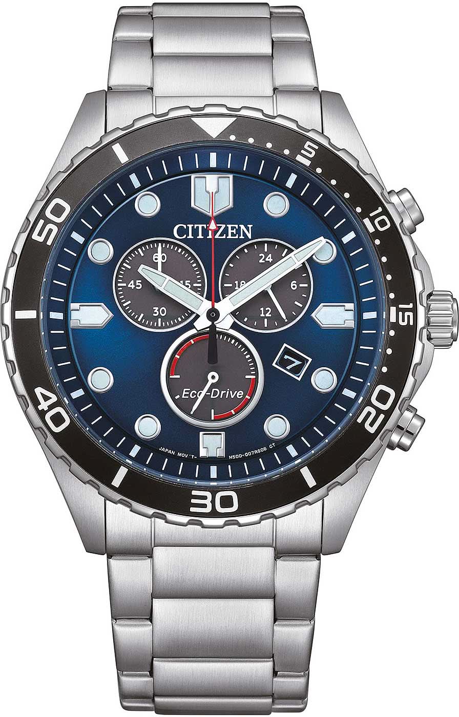 Citizen Herrenuhr mit blauem Chronograph-Zifferblatt und Metallarmband