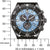 Herrenuhr mit blauem Zifferblatt und schwarzer Lünette, Chronograph-Ansicht