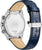 Herrenarmbanduhr Rückseite: silbernes Edelstahlgehäuse, blaues Lederarmband, Dornschließe