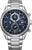 Herrenarmbanduhr: silbernes Metallarmband, blaues Zifferblatt mit Chrono-Subdials