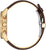 Herrenarmbanduhr seitlich: goldfarbenes Gehäuse mit braunem Lederarmband und Dornschließe