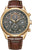 Herrenarmbanduhr mit braunem Lederarmband und goldfarbenem Gehäuse, grauem Zifferblatt