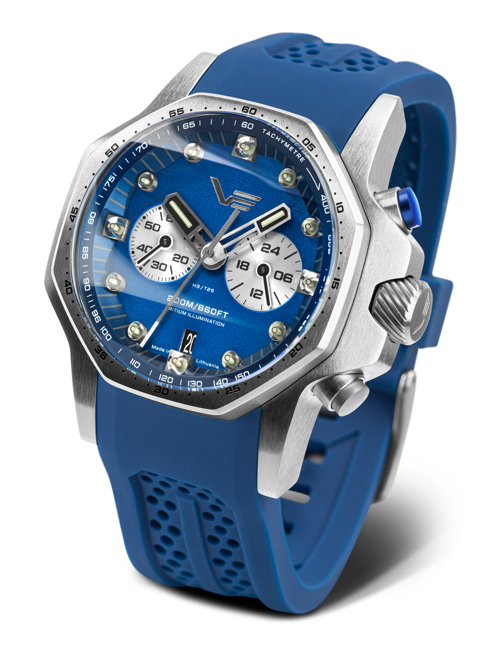 Orologio da uomo con quadrante blu, cassa in acciaio inossidabile e cinturino in silicone blu