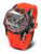 Orologio da uomo con cassa nera, cinturino in silicone rosso e quadrante grigio