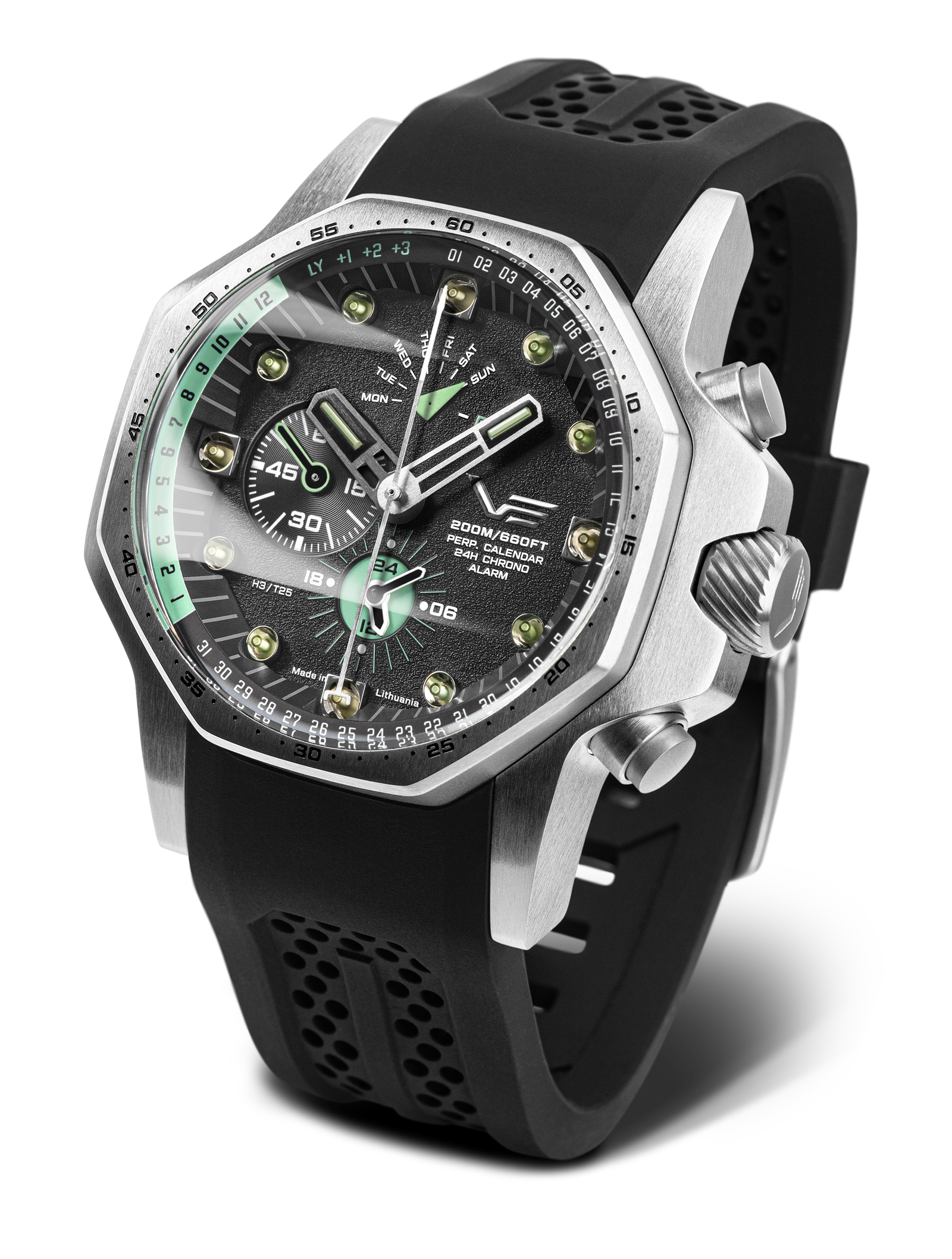 Orologio da uomo Vostok Europe: cinturino in plastica nero, quadrante nero