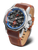 Orologio da uomo Vostok Europe con cinturino in pelle marrone, lunetta blu e quadrante nero
